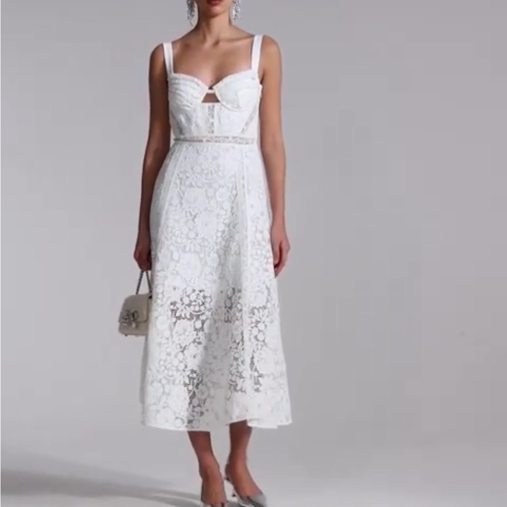 Self-Portrait White Sleeveless Sweetheart Midi Dress